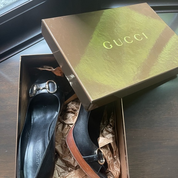 Gucci heels Malaga kid Nero leather size 8.5 open in front - Picture 4 of 5